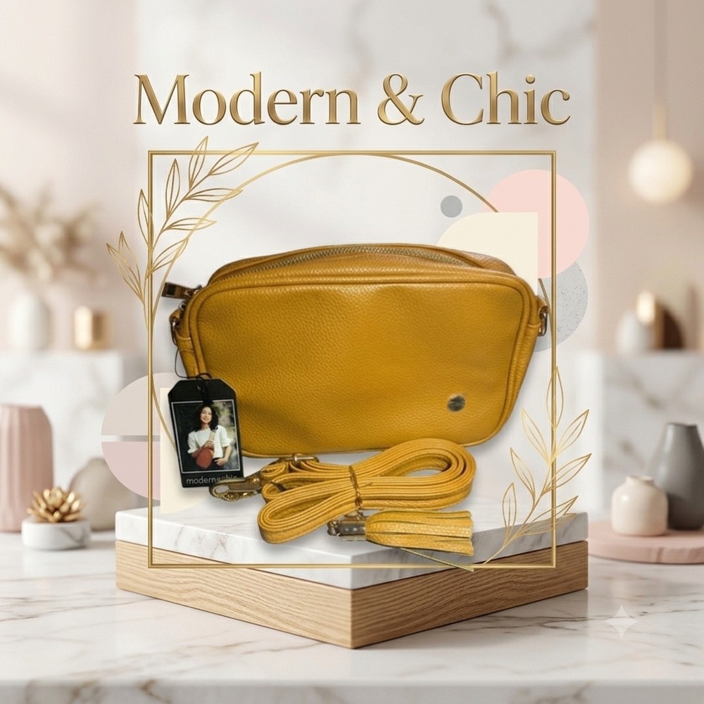 Modern + Chic Willow Mustard Yellow Vegan Leather Crossbody Tassel Bag Purse NWT